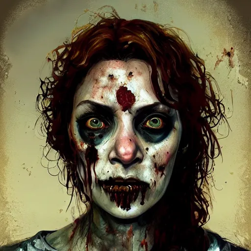 Prompt: color head portrait of serbian actress branka katic as a zombie, 7 days to die zombie, gritty background, fine art, award winning, intricate, elegant, sharp focus, cinematic lighting, digital painting, 8 k concept art, art by michael hussar, art by brom, art by guweiz and z. w. gu, 8 k