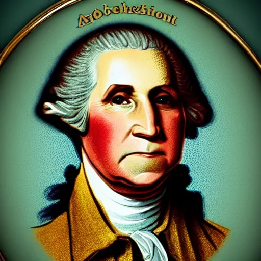 Prompt: a photorealistic colored pencil sketch of a happy George Washington wearing a gold chain around his neck with a small Doubloon coin attached as a necklace. This 4K HD image is Trending on Artstation, featured on Behance, well-rendered, extra crisp, features intricate detail and the style of Unreal Engine.