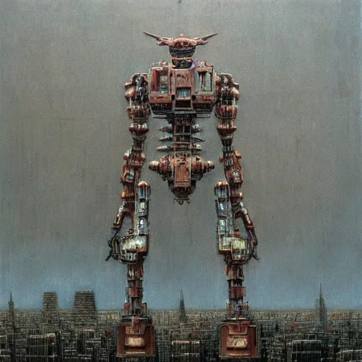 Image similar to giant robot in new york, highly detailed beksinski art