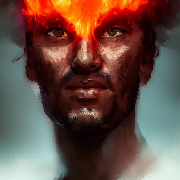 Prompt: portrait. abstract matte painting of a man on fire. Goya, ArtStation, CGSociety, Unreal Engine