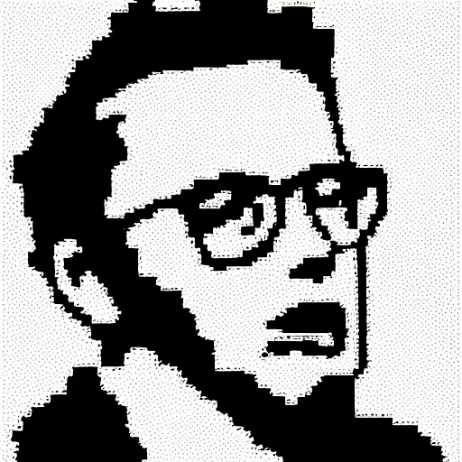 Image similar to pixel art of Josh Gondelman, black and white, clip art