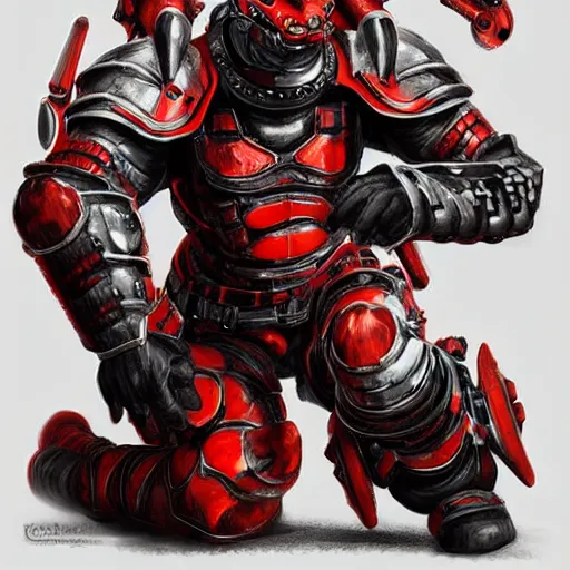 Image similar to a tiger wearing ultra heavy combat armour with red and black color hyperdetailed photorealistic digotal art aesthetic cool character design by charles bowater artger highly detailed detailed face 8k cinematic deviantar artstation