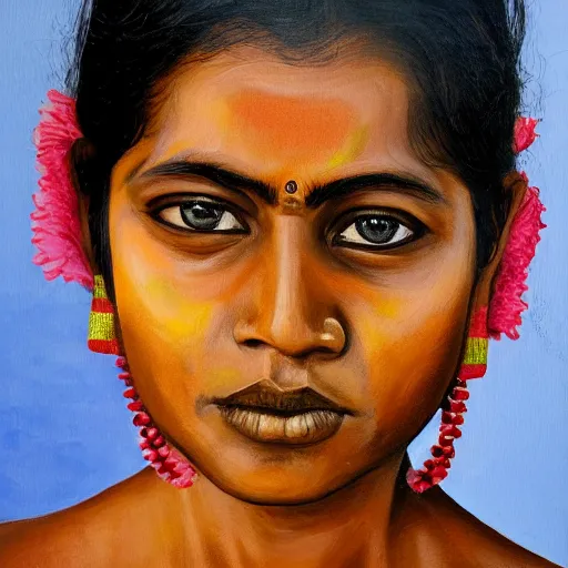 Image similar to sri lankan woman portrait, painting by aaron griffin,