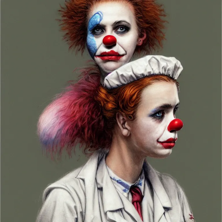 Image similar to clowncore pastel punk young hospital nurse wearing stylish uniform. detailed, portrait, 8 k, artwork by jean - baptiste monge