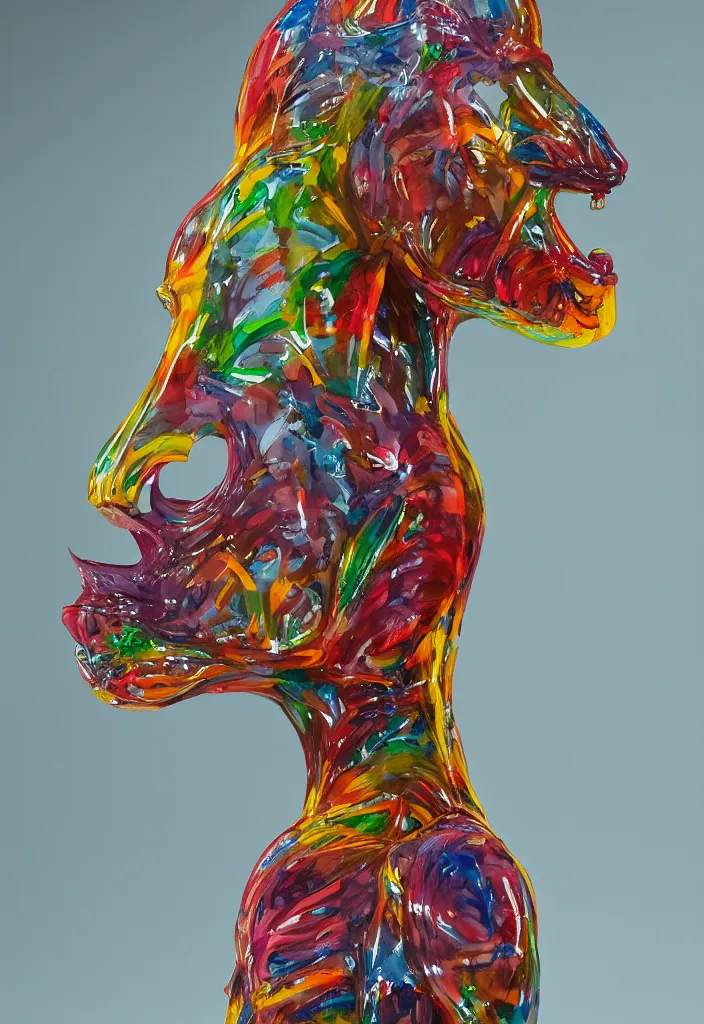 Image similar to bojack horseman, anatomical model made of translucent colored resin, by damien hirst, bokeh, sigma 3 5 mm f / 8