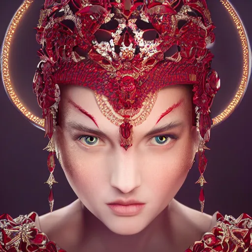 Image similar to portrait of wonderful princess of rubies with fair skin, ornate 8 k gorgeous intricate detailed, red accent lighting, dramatic cinematic light, award winning photography, octane render