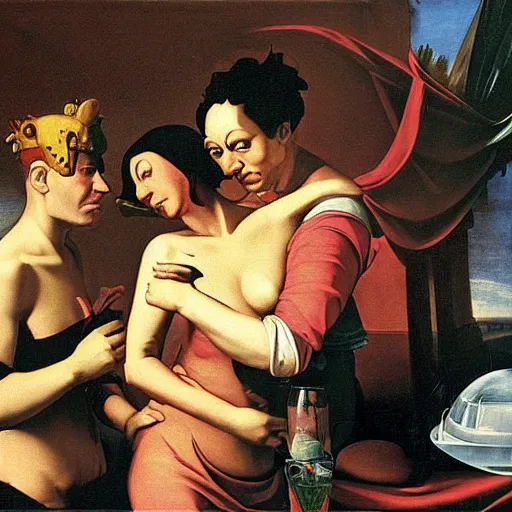 Image similar to futurama by caravaggio,