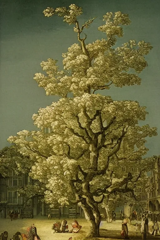 Prompt: beautiful detailed illustration apple tree by Bernardo Bellotto.