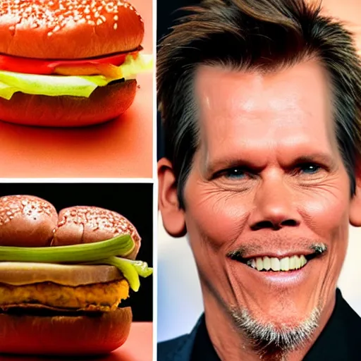 Image similar to kevin bacon face wrapped inside a cheeseburger