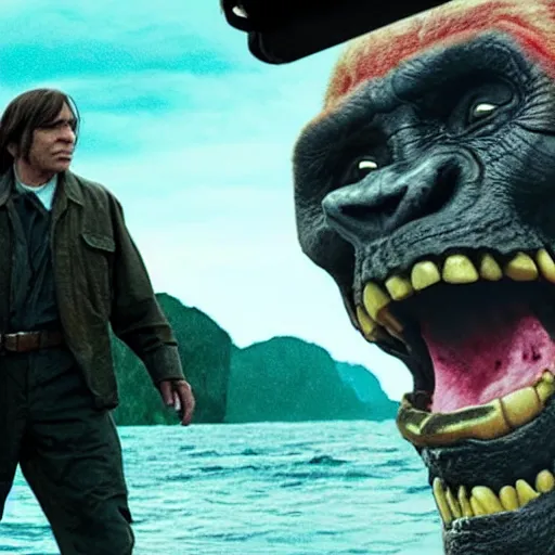 Prompt: a still of from the movie kong : skull island crossover with the movie no country for old men and the movie boys don't cry