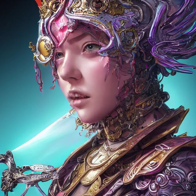 Image similar to studio portrait of lawful good colorful female holy mech paladin as absurdly beautiful, elegant, young sensual woman, ultrafine hyperrealistic detailed face illustration by kim jung gi, irakli nadar, intricate linework, sharp focus, bright colors, matte, octopath traveler, final fantasy, unreal engine highly rendered, global illumination, radiant light, intricate environment