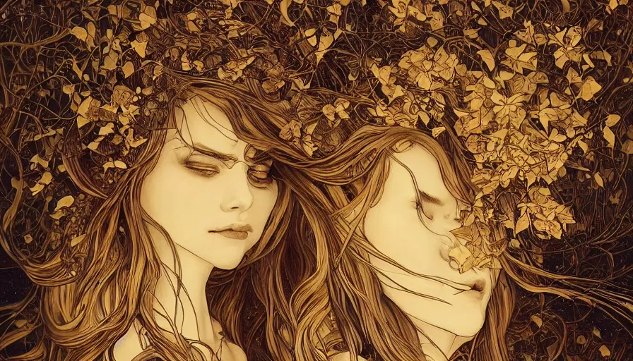 Image similar to golden leaves at frame border, magical lighting, creative!!! composition for a book cover!!!, absurdly beautiful, ultrafine hyperrealistic detailed old!! witch face by wlop and artgerm and alphonse mucha, intricate linework, sharp focus, smooth, octopath traveler, final fantasy, unreal engine, dramatic lighting, ethereal, 8 k