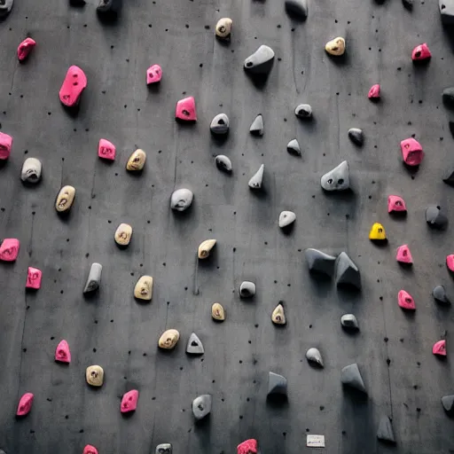 Prompt: bouldering wall made of human faces, photo, iso, mm, octane,