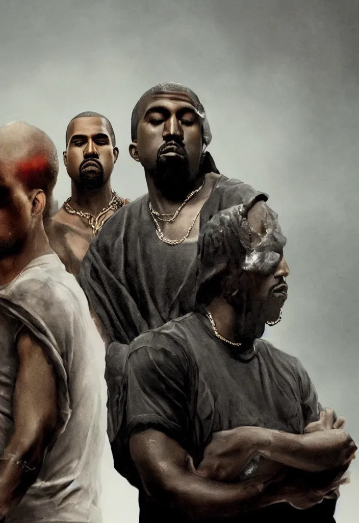 Image similar to A photo of a movie based on the Kanye West album Yeezus, 8K concept art, realistic faces, detailed, digital art,