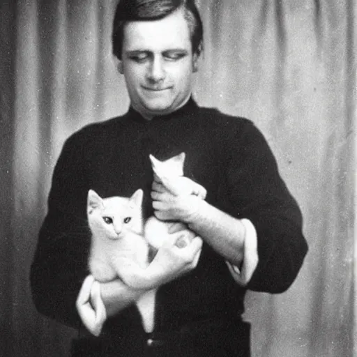 Image similar to John Cooper holding a kitty, photo
