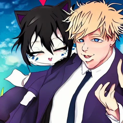 Image similar to cell shaded anime key visual of boris johnson as a catgirl dancing with a catgirl, dramatic lighting