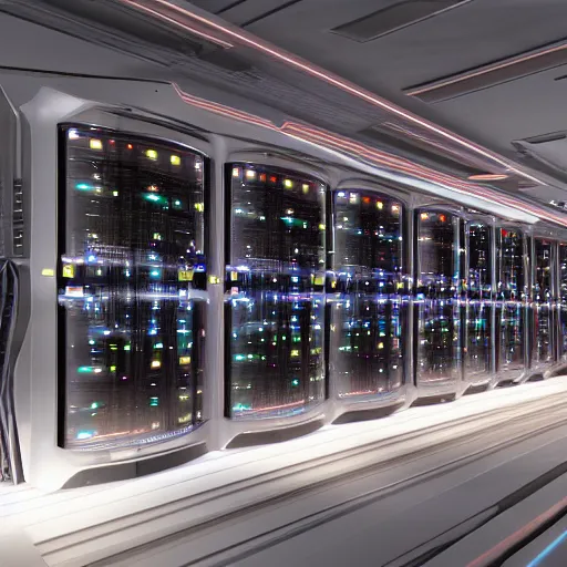 Prompt: photo of a scifi supercomputer mainframe ai core 4 k octane render photorealistic movie grade quality