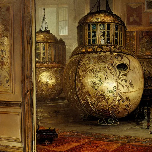 Prompt: detailed painting of a living capsule architecture, filigree ornaments, architectural digest, andreas achenbach