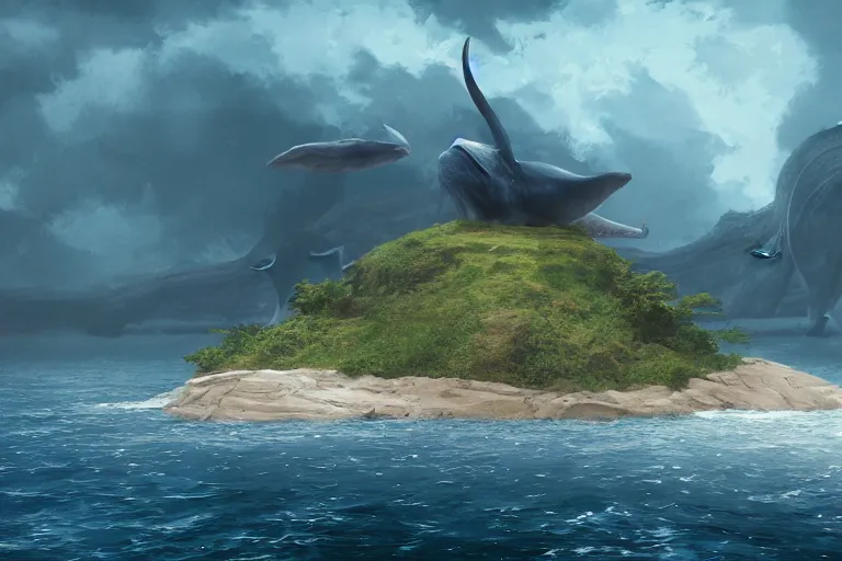 Image similar to an island on top of a blue whale, Artstation