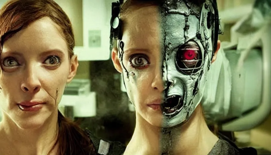 Image similar to big budget horror movie about cyborgs performing illegal eyeball transplants