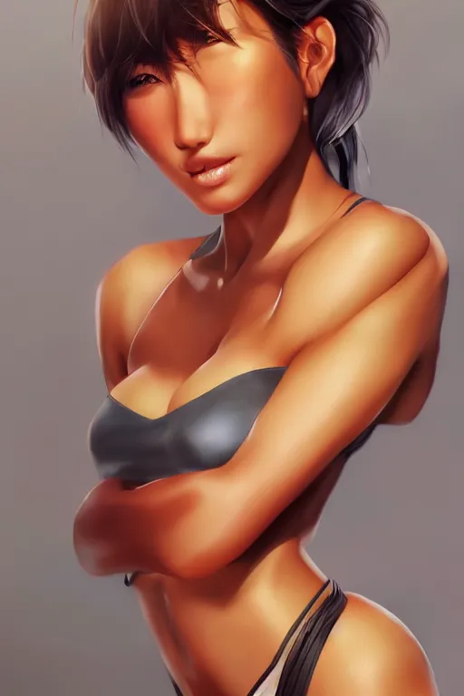 Prompt: Tanned beauty portrait by Artgerm and WLOP, Pixiv