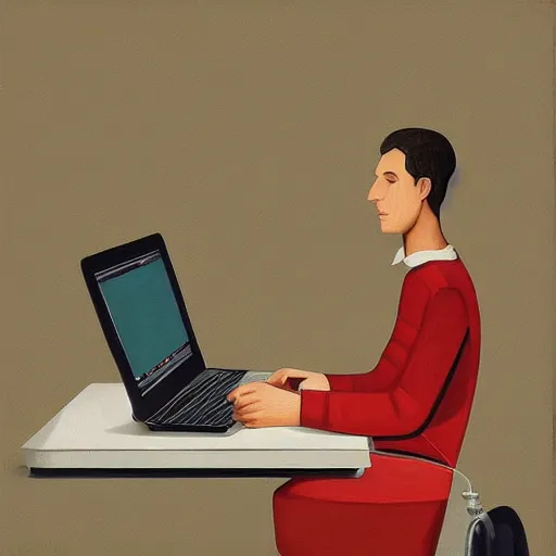 Image similar to detailed intricate socialrealism painting of web designer with laptop, heroic, beautiful