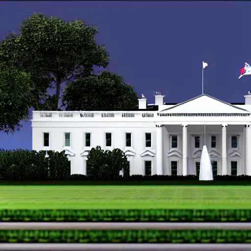 Image similar to a 3 d render of the white house, video game model, white background,