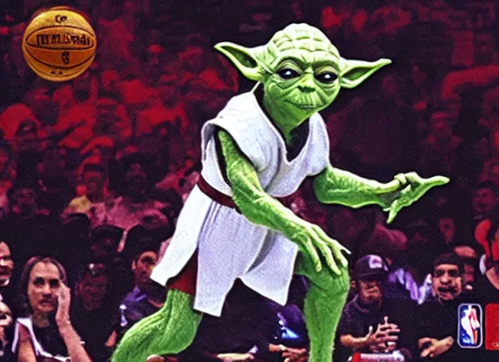 Image similar to ESPN still of Yoda playing in the nba playoffs live on espn, 4k