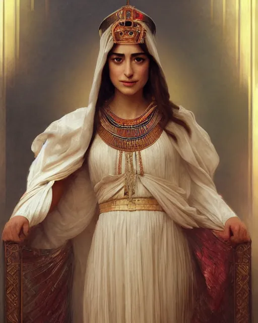 Prompt: Dakota Johnson as a beautiful egyptian princess, gorgeous, portrait, Symmetrical, powerful, intricate, beautiful, masterpiece, elegant, volumetric lighting, highly detailed, digital painting, hyper-realistic, artstation, sharp focus, no blur, illustration, William-Adolphe Bouguereau , ruan jia