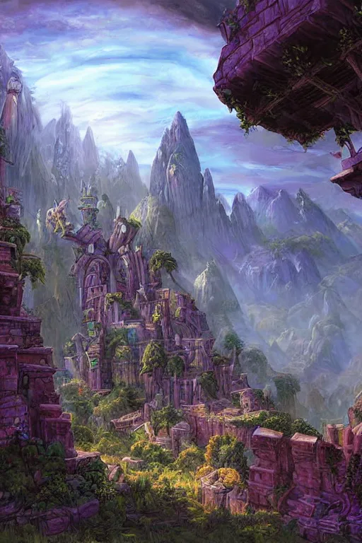 Prompt: digital painting detailed Old Ruins stone candy sky from warcraft by James gurney