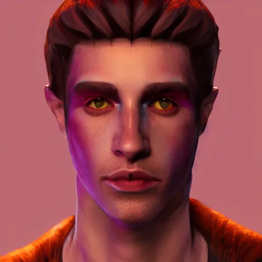 Prompt: a digital art close up portrait of young barnes courtney tiefling warlock from d & d, handsome young man bardwith lute character sheet, 4 k, ultra detail, volumetric lighting, unreal engine, octane render