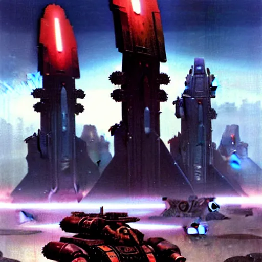 Image similar to war machines from a gate in hell, chris foss, john harris, beeple, wayne barlowe, warhammer 4 0 k