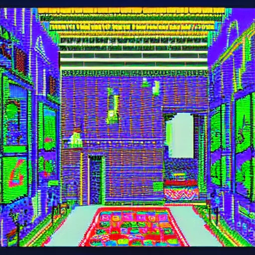 Prompt: this was the first virtual art museum in a video game, made in 1 9 8 5, detailed