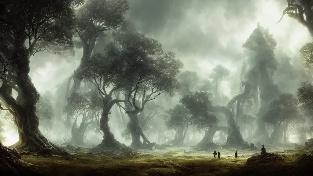 Prompt: the great elven tree. andreas achenbach, artgerm, mikko lagerstedt, zack snyder, tokujin yoshioka