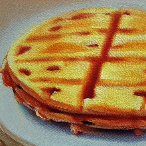 Image similar to oil painting of an eggo waffle