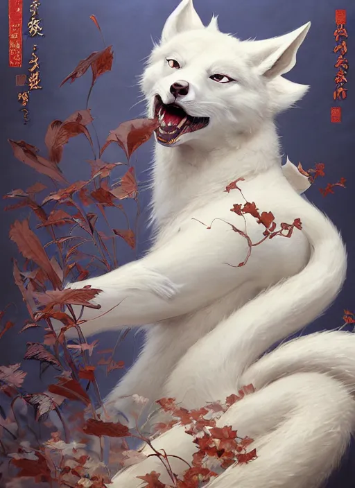 Prompt: white kitsune in autumn color kimono, wooden art nouveau swirls, subsurface scattering, by jesper ejsing, justin gerard, tomasz alen kopera, cgsociety and fenghua zhong, highly detailed, rim light, cinematic lighting, illustration, art, octane render, very coherent, cinematic, hyper realism, high detail, octane render, 8 k