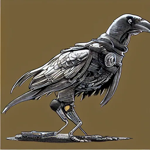 Prompt: “a Humanoid raven bounty hunter. Hyper detailed. Hyperrealism digital art in the style of Hard Boiled. Art by Geoff Darrow”