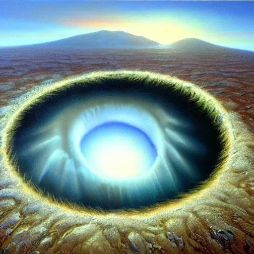 Image similar to a painting of a giant vortex hole in lake tahoe, a surrealist painting by Bob Eggleton, deviantart, nuclear art, apocalypse art, apocalypse landscape, hyper realism