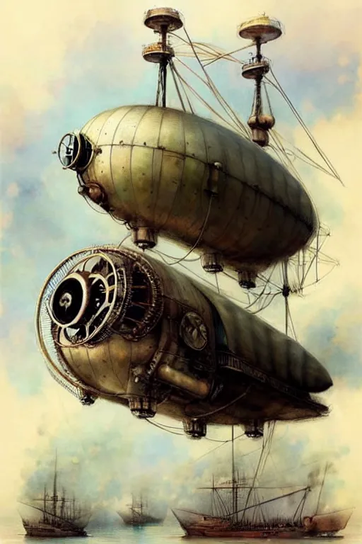 Prompt: (((((1950s steampunk airship . muted colors.))))) by Jean-Baptiste Monge !!!!!!!!!!!!!!!!!!!!!!!!!!!