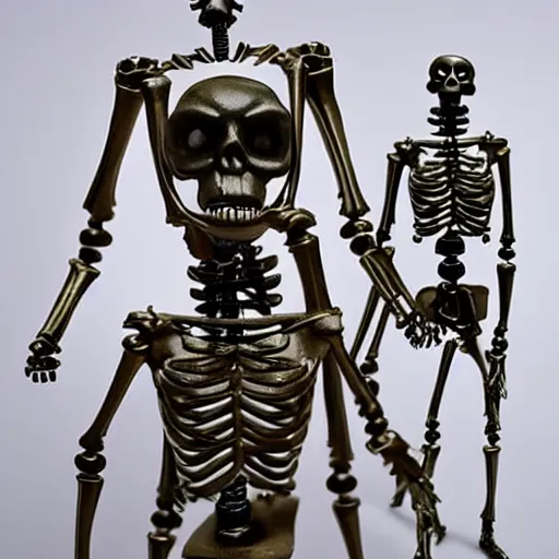 Image similar to sculpture of miniature skeletons building a clockwork woman head in the style of Kris Kuksi