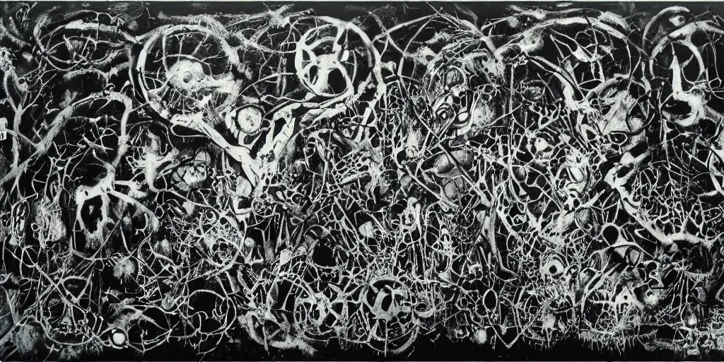 Image similar to biomechanical talisman of black metal, trve kvlt, evil, bleak forest by maggi mcdonald, jackson pollock, mark rothko, sabina klein