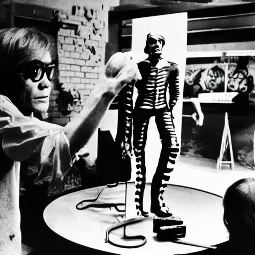 Image similar to andy warhol filming frankenstein in 1 9 7 0's, activity play centre, plastic, toy, butcher billy style
