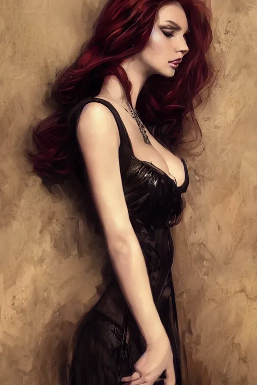 Prompt: a beautiful woman with auburn, fantasy, intricate, elegant, dramatic lighting, beautiful woman, gorgeous face, sexy black gown, highly detailed, lifelike, photorealistic, digital painting, artstation, illustration, concept art, smooth, sharp focus, art by John Collier and Albert Aublet and Krenz Cushart and Artem Demura and Alphonse Mucha