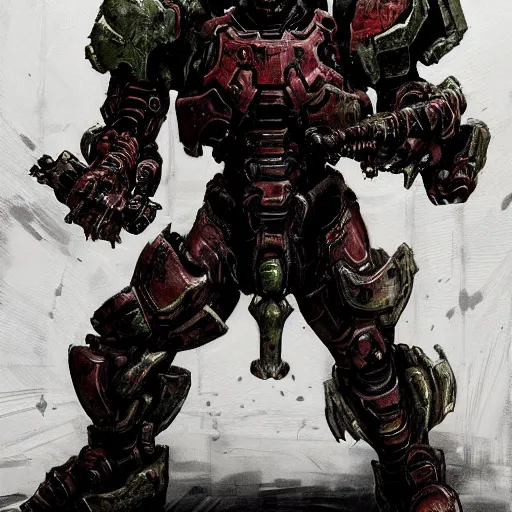 Image similar to doom slayer, painted by tsutomu nihei, painted by stanley lau