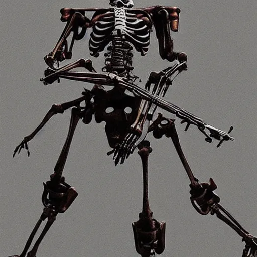 Prompt: robot cowboy skeleton with 4 arms, holding 4 guns, highly detailed beksinski art
