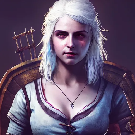 Image similar to ciri from the witcher 3 video game, huggy wuggy from poppy playtime video game, fullbody, ultra high detailed, glowing lights, oil painting, greg rutkowski, charlie bowater, beeple, unreal 5, daz, hyperrealistic, octane render, rpg portrait, dynamic lighting, fantasy art, beautiful face