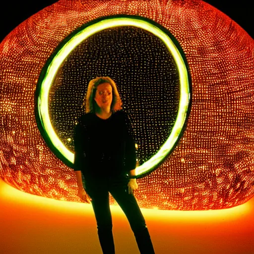 Prompt: annie liebowitz portrait of a plasma energy tron dinosaur egg made up of glowing electric plates and patterns. cinestill