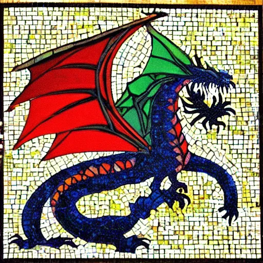 Image similar to “fire breathing dragon, mosaic”