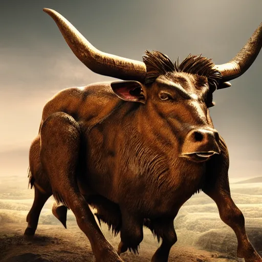 Prompt: minotaur king, highly detailed, 4k, HDR, smooth, sharp focus, hyper realistic, high resolution, award-winning photo