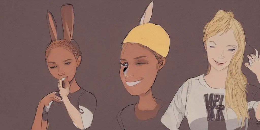 Image similar to women, dark skin, ginger, cartoon, sweatshirt, concept art, concept art, bunny ears,